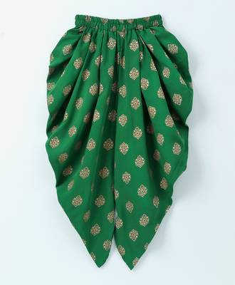 Green printed polyester top with dhoti for girls 5