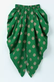 Green printed polyester top with dhoti for girls