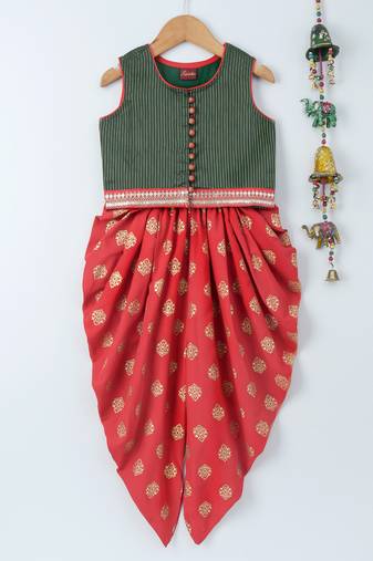 Red printed polyester kids-tops