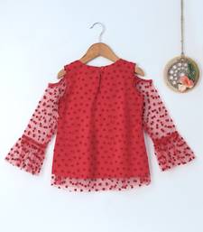 Red embroidered polyester kids tops