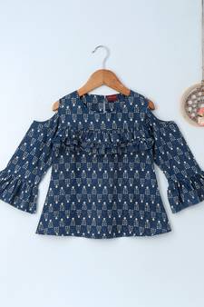 Blue embroidered polyester kids-tops