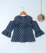 Blue embroidered polyester kids-tops
