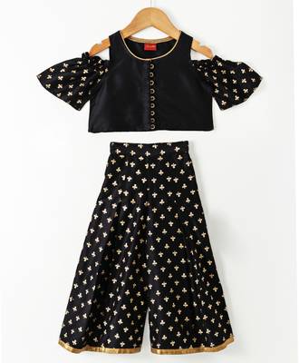 Black printed polyester kids-tops 1