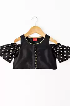 Black printed polyester kids-tops
