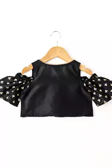 Black printed polyester kids-tops