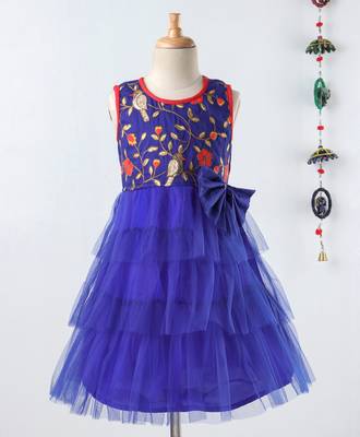 Blue embroidered polyester girls gown 1