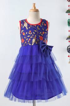 Blue embroidered polyester girls gown