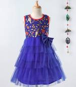 Blue embroidered polyester girls gown