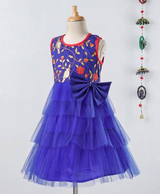 Blue embroidered polyester girls gown 3