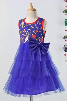 Blue embroidered polyester girls gown