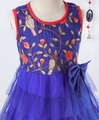 Blue embroidered polyester girls gown 4