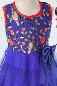 Blue embroidered polyester girls gown
