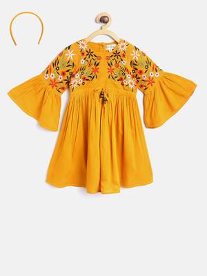 Yellow printed pure cotton kids frock 1