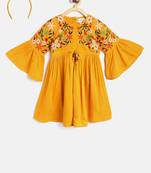Yellow printed pure cotton kids frock
