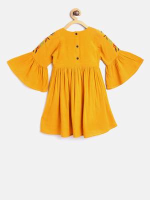 Yellow printed pure cotton kids frock 2