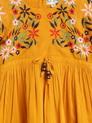 Yellow printed pure cotton kids frock 4