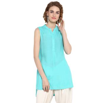 Aqua-blue plain rayon tops 1