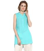 Aqua-blue plain rayon tops