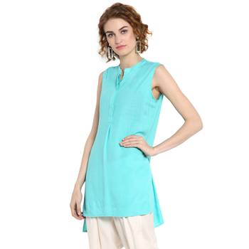 Aqua-blue plain rayon tops 3