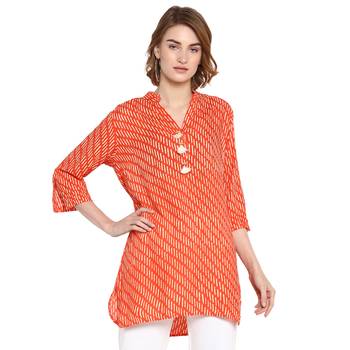 Orange printed rayon tops 1