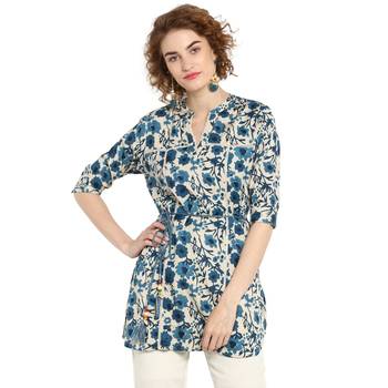 Navy-blue printed rayon tops 1