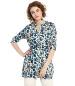 Navy-blue printed rayon tops