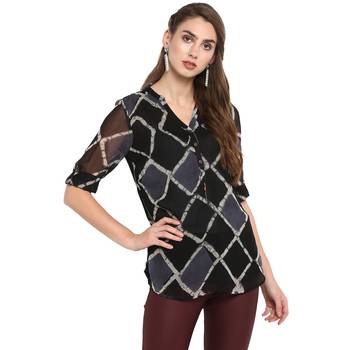 Black printed georgette tops 1