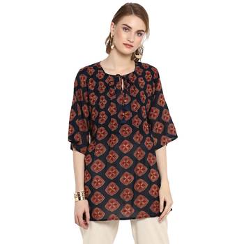 Navy-blue printed cotton tops 1