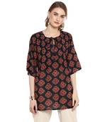 Navy-blue printed cotton tops