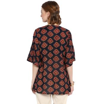 Navy-blue printed cotton tops 2