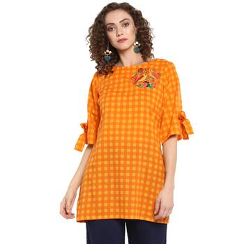 Orange printed cotton tops 1