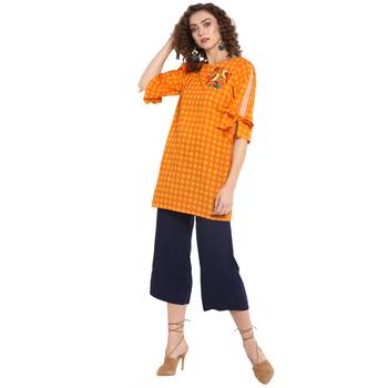 Orange printed cotton tops 5