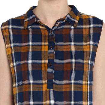 Yellow printed denim tops 4