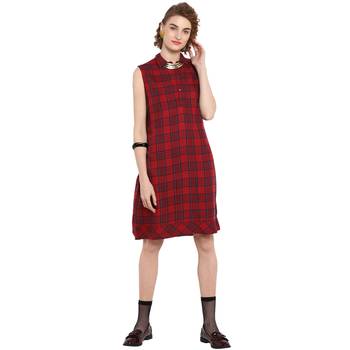 Red printed denim tops 1