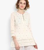 Off-white printed cotton tops