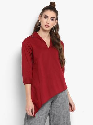Red plain cotton tops 1