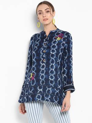 Blue printed linen tops 1