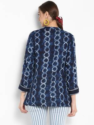 Blue printed linen tops 2