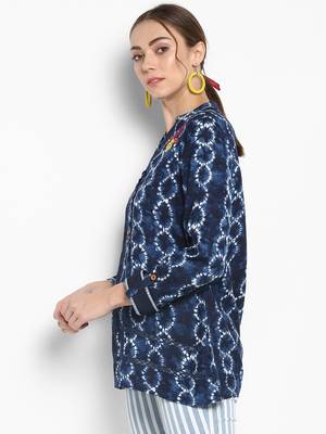 Blue printed linen tops 3