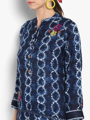 Blue printed linen tops 4