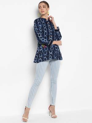 Blue printed linen tops 5