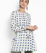 White printed linen tops