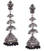 Silver Oxidised Four Leyer With Black Beaded Earring For Women & Girls