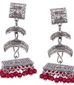 Silver Oxidised Three Leyer With Red Beaded Earring For Women & Girls