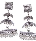 Silver Oxidised Three Leyer Withwhite Beaded Earring For Women & Girls