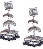 Silver Oxidised Two Leyer With Black Beaded Earring For Women & Girls