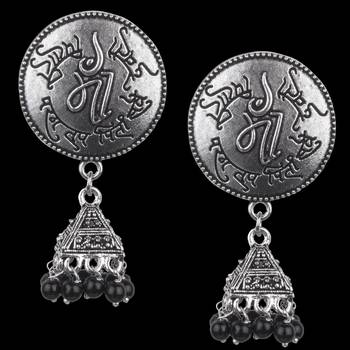 Divine Oxidesed Silver Black Beaded Earring For Women & Girls 2
