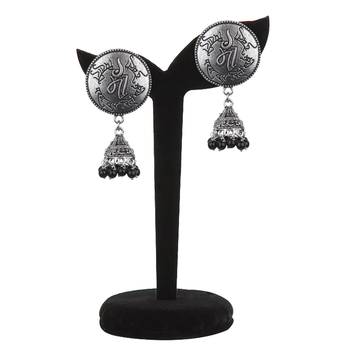 Divine Oxidesed Silver Black Beaded Earring For Women & Girls 3