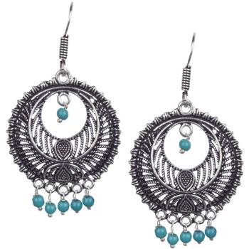 Stunning Oxidised Silver Round Shape And Sky Blue Beads Dangling Earring For Women & Girls 1