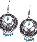 Stunning Oxidised Silver Round Shape And Sky Blue Beads Dangling Earring For Women & Girls